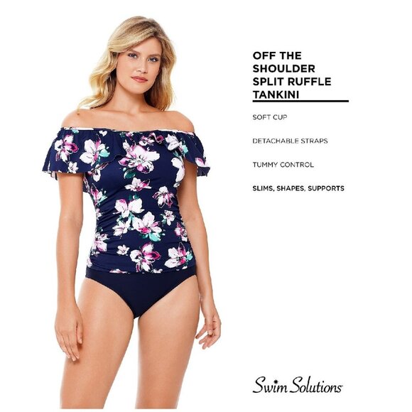 Swim Solutions Status Off-the-Shoulder Swim Top - Picture 1 of 8